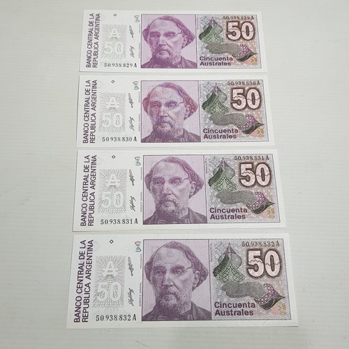 Antiguos Billetes Arg 50 Australes 1989 Consecutiv Mag 61483