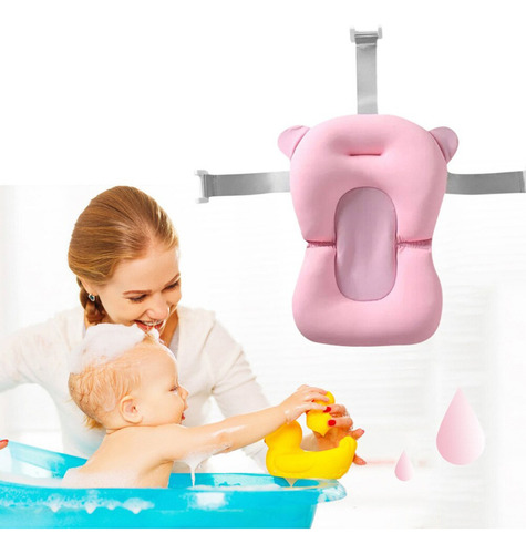 Almofada De Banho Para Bebê Banheira Flutuante Boia Com Alça Cor Rosa