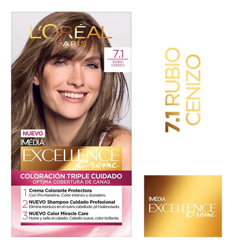 Kit Tintura L'oréal Paris Excellence Creme Tono 7.1 Rubio Cenizo Para Cabello