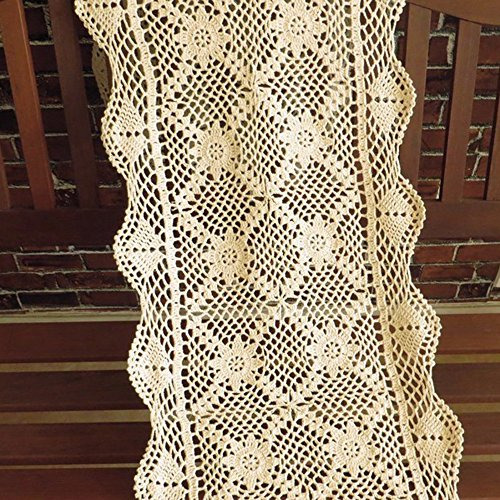 Kepswet 14x48 Pulgadas Beige Algodón Crochet Encaje Camino D