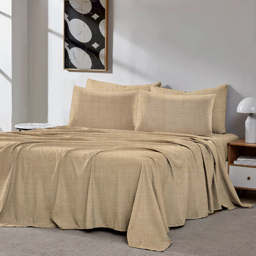Oh! Sheets Juego De Sabanas Cationico 7 Piezas Matrimonial Beige