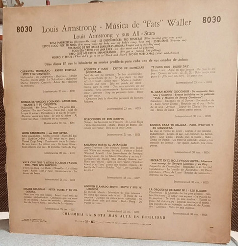 Vinilo Louis Armstrong Musica De Fats Waller Excelente Estándar (Usado)