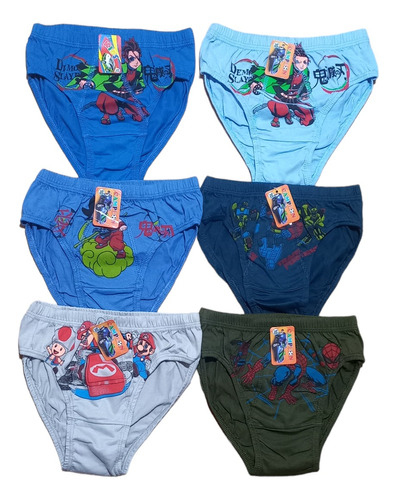 Pack X 6 Slip 100% Algodon Estampados Niños Talle 4 Al 14