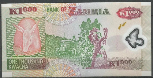 Zâmbia - 1.000 Kwacha - 2.003 - Fe  - Polímero.    Frete 12,