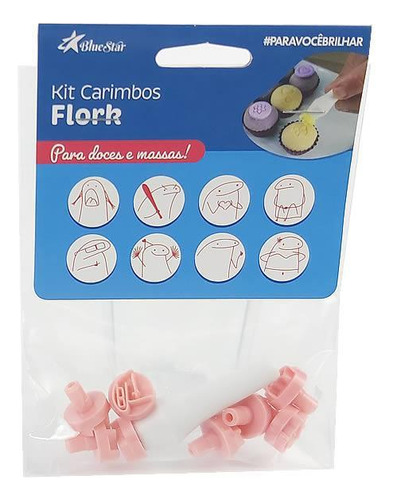 8pçs Kit Carimbos Flork 1,5cm Rosa Bluestar, Carimbo