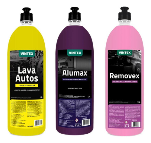 Shampoo Auto + Limpa Alumínio Baú + Desengraxante Vintex 1,5