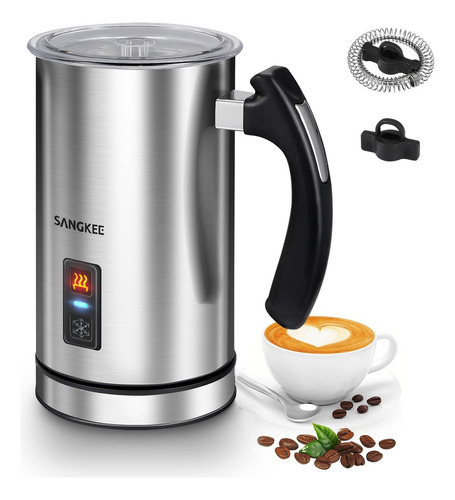 Sangkee Espumador de Leche Electrico Acero Inoxidable con 2 batidores, Calentadors Leche Frío y Caliente para Café,Latte,Capuccino,Macchiato,Chocolate, Apertura Grande fácil limpieza, 240ml, 500W