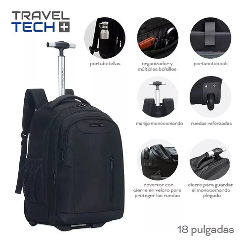 Mochila Ejecutiva Travel Tech 18'' Netbook 4 Bolsillos Negro Negro Liso