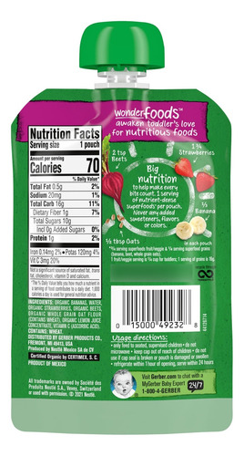 Papillas Gerber Organicos For Toddler-3.5oz-99gr