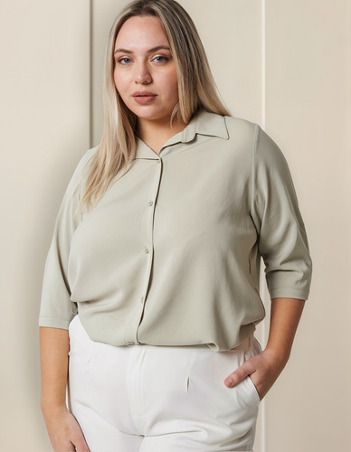 Camisa De Vestir Seda Arrugada Casual Mujer Talles Grandes