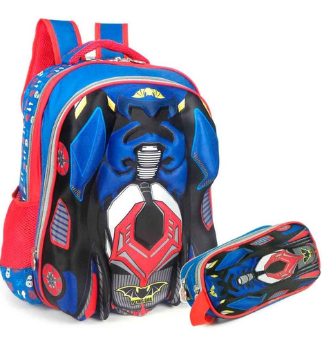 Mochila Escolar Infantil Masculina Carro F1 Relevo + Estojo 