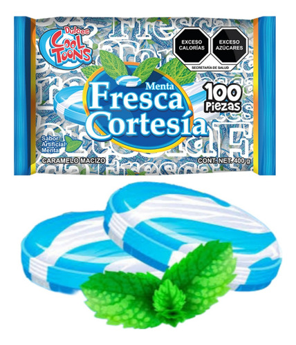 Caramelo Menta Macizo 800pz Fresca Cortesía Cool Toons