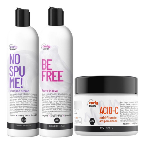 Kit Curly Care Shampoo No Spume, Be Free E Acid-c (3 Itens)