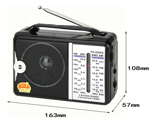 Rádio Portátil Multifuncional Retrô De Banda Completa Rx606a