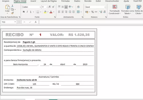 Planilha Para Emissão De Recibo à Venda Em Belo Horizonte Minas Gerais