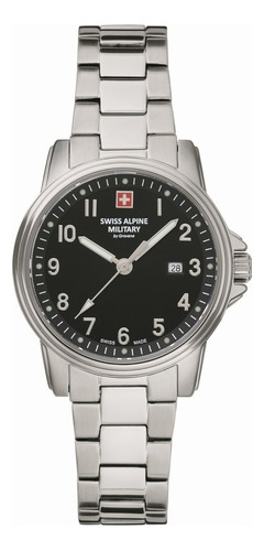 Reloj Swiss Alpine Military Leader Ladies 7711.1137sam Malla Plateado Bisel Plateado Fondo Negro