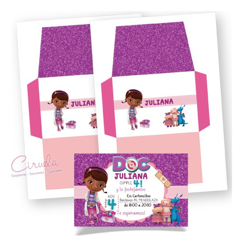 Kit Imprimible Invitación Dra. Juguetes Envoltorios Stickers