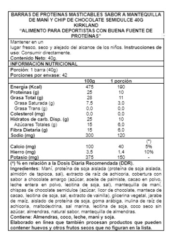 42 Barras De Proteína Sabor Maní Y Chocolate, Kirkland