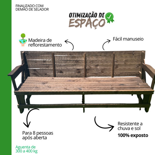 Mesa De Churrasco E Banco De Madeira Retrátil 8 Lugares