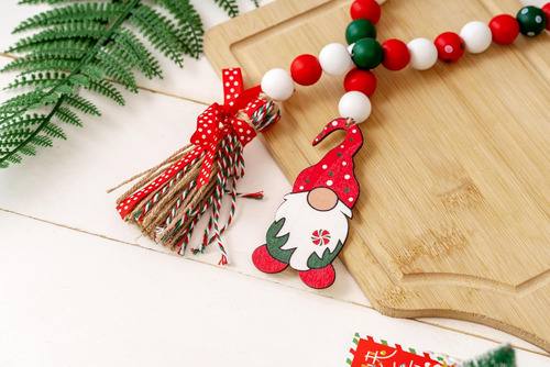 Gnomo De Navidad Guirnalda De Cuentas De Madera Con Borla...