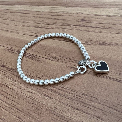 Imagen 5 de 10 de Pulsera Bolitas Dije Corazón Rojo Plata .925 Agálea Joyería