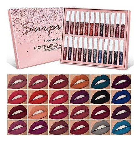 Lápices Labiales - 24pcs Matte Liquid Lipstick Set Water