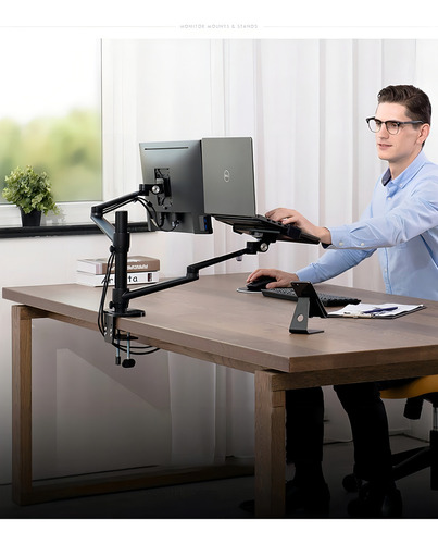 Suporte Ergonômico Em Alumínio Para Monitor E Notebook Cor Preto