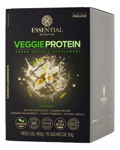Veggie Protein Vanilla 30g Essential Nutrition 15 Sachês Sabor Baunilha