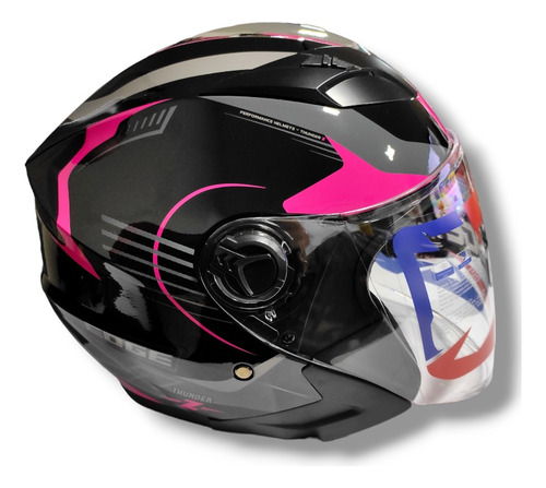 Casco Edge Semi-integral Doble Visor Negro  Fucsia Talla M 