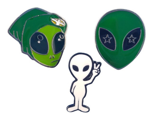 Set X 3 Prendedores Alien Extraterrestre (tipo Pin) Broche