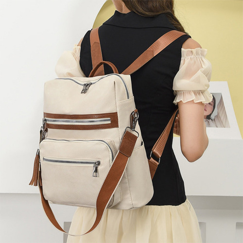 Mochila Urbana En Cuero Pu Estilo Hobo Varios Bolsillos