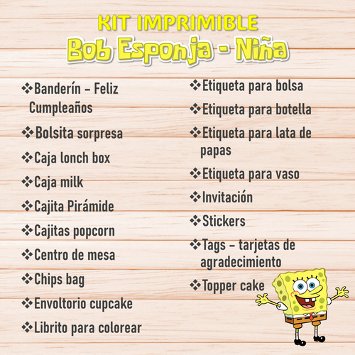 Kit Imprimible De Bob Esponja Para Niña Totalmente Editable