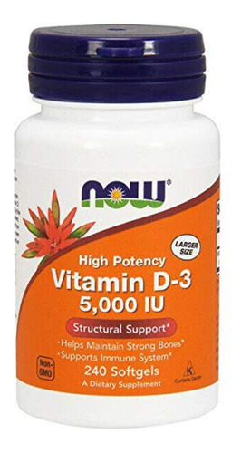 Vitamina D3 Now, 125 Mcg (5000 Ui), 240 Cápsulas Blandas