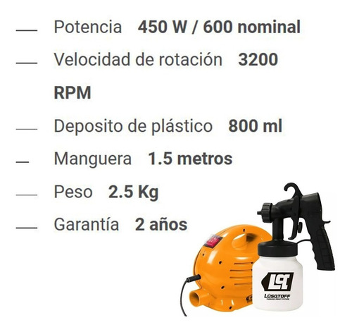 Imagen 5 de 7 de Máquina equipo completo Lusqtoff pistola de pintar 450W