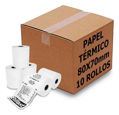 10 Rollos Papel Rollo Térmico 80x70 Mm Tickets Recibo C/ Iva Color Blanco