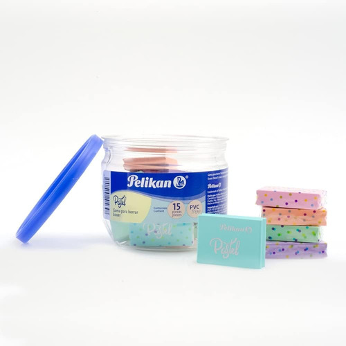 Bote De Gomas De Colores Pastel Pelikan Con 15 Pzs