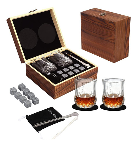 Juego De Regalo De Piedra Para Whisky Y 2 Vasos De Cristal