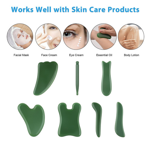 Juego De Herramientas De Masaje Jade Gua Sha De 7 Piezas Par
