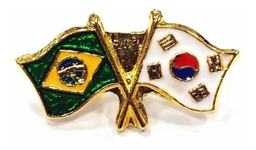 Bótom Pim Broche Bandeira Brasil X Coréia Do Sul Folheado