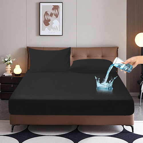 Cubre Colchon Impermeable Matrimonial Funda Para Colchones Color Negro Diseño De La Tela Liso
