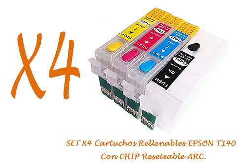 Set X4 Cartuchos Rellenables Epson T140 C/chip Auto Reset