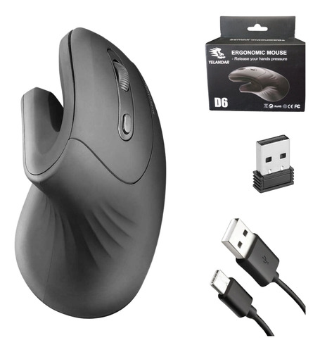 Mouse Inalambrico Vertical Ergonómico Recargable D6 1600 Dpi