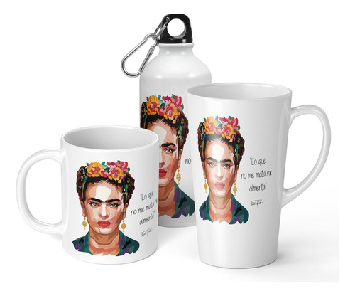 Set De Taza + Botella + Taza Conica Frida Kahlo 4 - Regalo