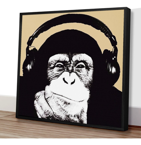 Imagem 3 de 4 de Quadro Canvas Premium 40x40 - Macaco Fone De Ouvido