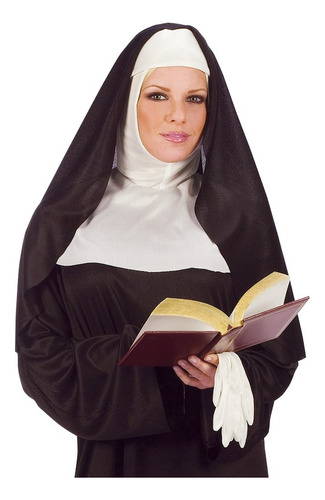 Set Velo De Monja Negro Con Blanco Con Guantes Halloween