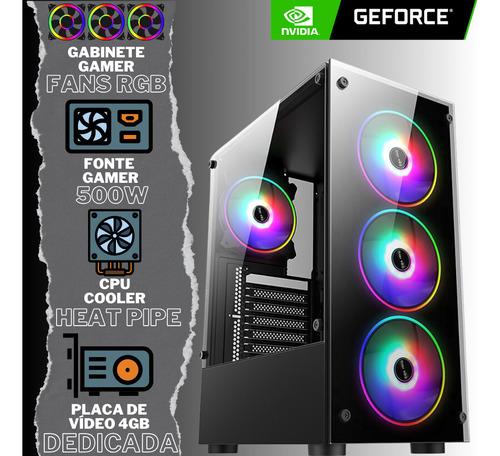 PC Gamer Completo 2Eletro Player, Intel Core i5, 16GB RAM, Placa de vídeo Geforce 4GB, SSD 1TB, Fonte 500W, Monitor 23" Full HD 75Hz, Kit Gamer com Headset - PG2E-LED1008PL