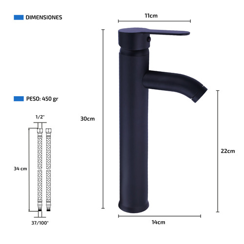 Femmto Llave Mezcladora Alta Monomando para Fregadero Lavabo Baño Grifo lavamanos