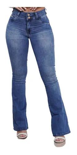 Calça Jeans Flare Feminina Cós Alto Levanta Bumbum Ri19