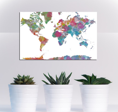 Cuadro Canvas Mapa Mundo Planisferio Planeta Watercolor M1