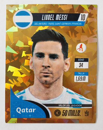 Figurita Lionel Messi Qatar 2022 Holograma Brillante 3 Reyes
